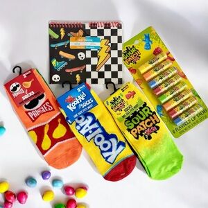 Sour Patch Kids Gift Set Novelty Snack Theme Socks Lip Balm Notebook NWT